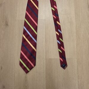 Paul Fredrick Red Colorful‎ Stripe 100% Silk Preppy Stylish Business Wedding Tie
